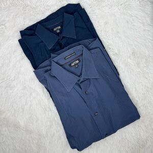 APT 9 / lot (2) blue button down solid collared casual long sleeve shirts / XL